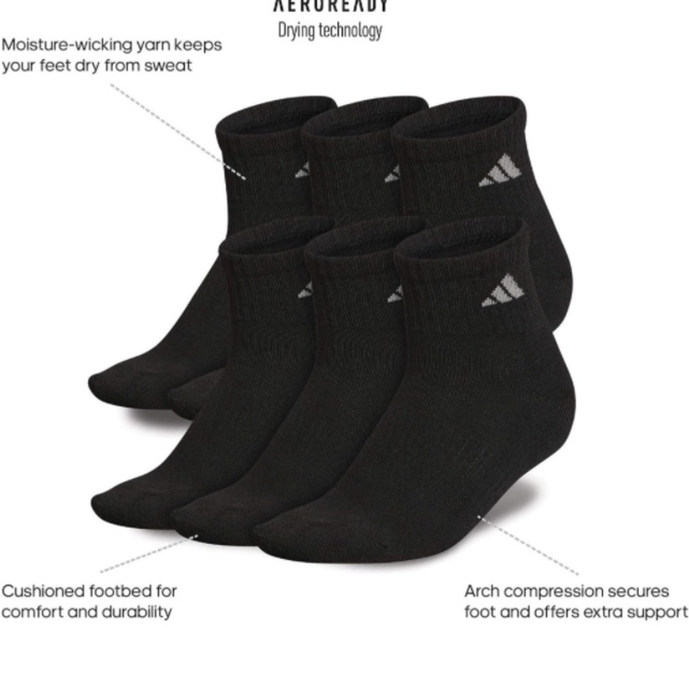 NWOT Adidas Women’s Athletic Quarter Socks 6-Pack - Picture 3 of 3